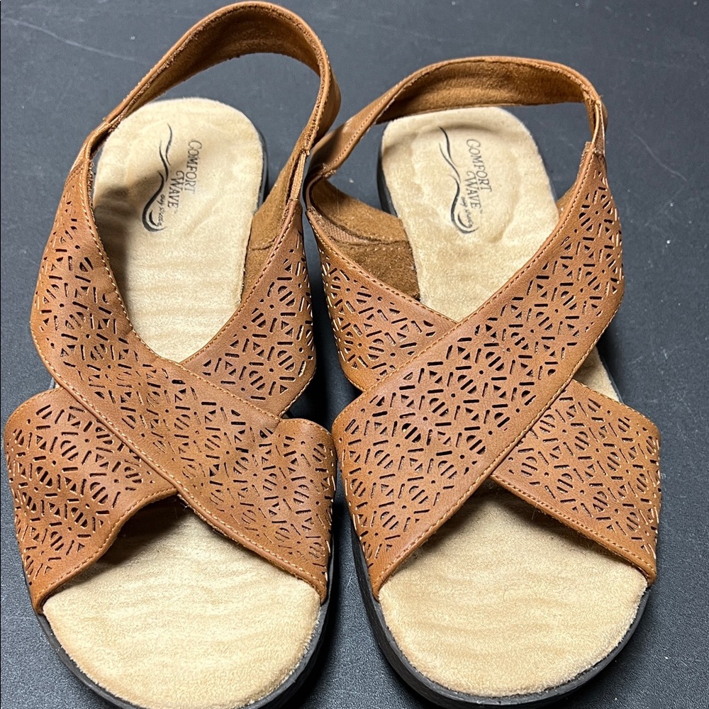 Easy Street Brown Sandals with Laser Cut Design